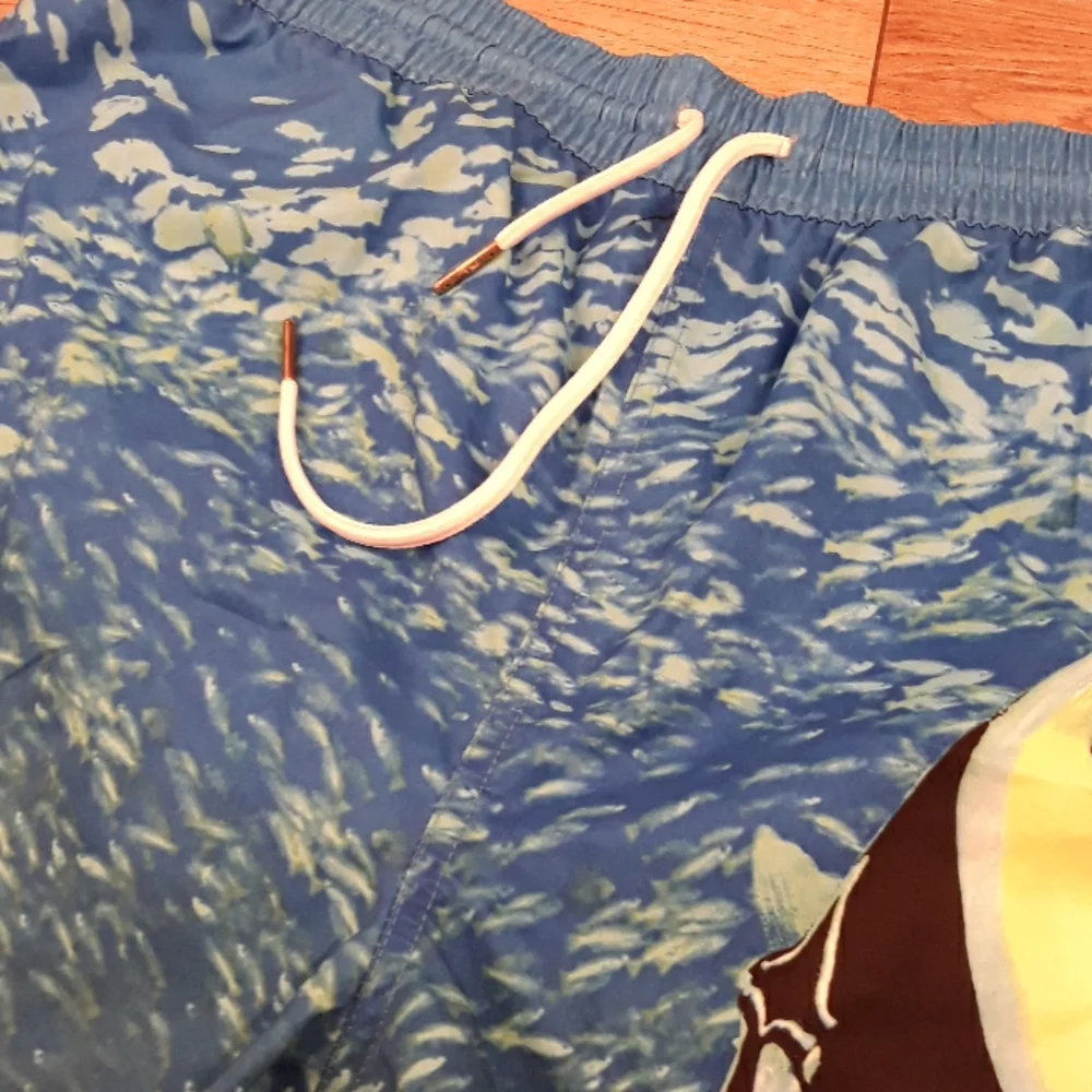 POLO RALPH LAUREN Recent‎ Blue Yellow Fish Corral Sz Large Mens Swim Trunks